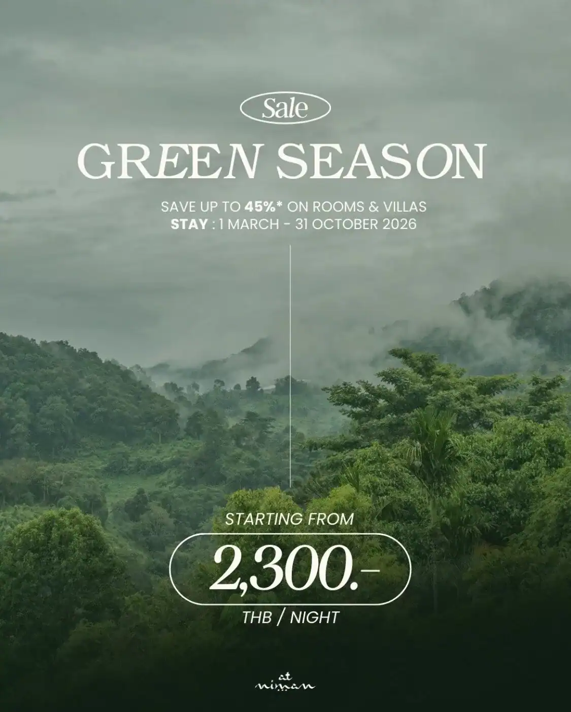 Save up to 40 % off in your next getaway 📅 Book & Stay: Now – Oct 31, 2025 ✔ Superior Room for 2 persons (Excl. breakfast) Start 2,300 THB/Night (Reg. 4,000 THB) ✔ Deluxe Room for 2 persons (Excl. breakfast) From 2,800 THB/Night (Reg. 4,300 THB) ✔ Family Room for 2- 4 persons (Excl. breakfast) Start 3,500 THB/Night (Reg. 5,900 THB) ✔ Villa 9 for 4 -8 persons (Excl. breakfast) Start 10,900 THB/Night (Reg. 16,900 THB) ✔ Pool Villa 1968 for 4-8 persons (Excl. breakfast) Start 18,900 THB/Night (Reg. 35,900 THB) 🛏️ Extra bed: 600 THB/person/night (Excl. breakfast) 🥐 Breakfast: 350 THB/person/night